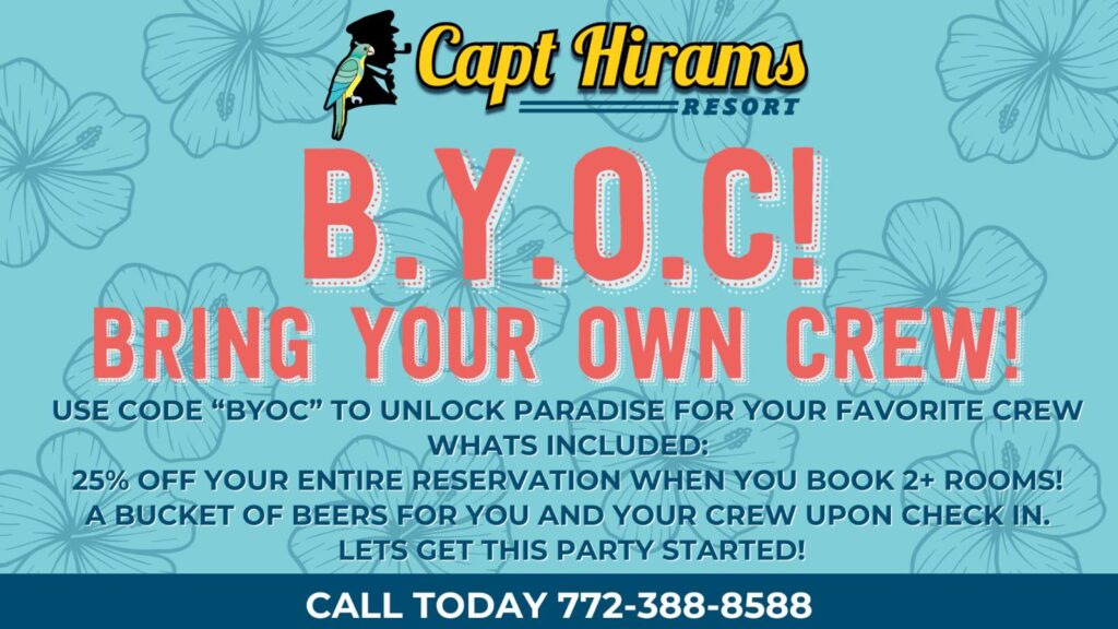 Using promo code "BYOC" when booking 2+ rooms on the reservation, you will receive 25% off the ENTIRE reservation (per party) Bucket of Beers or Champs in the room for check-in. Subject to availability Not to be combined with any other promotional offers from our resort or third-party providers. This offer applies to any room type. Must complete stay within the offer dates above.