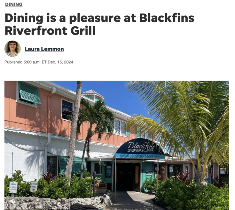 Capt Hirams Featured on TCPalm "Dining is a pleasure at Blackfins Riverfront Grill"