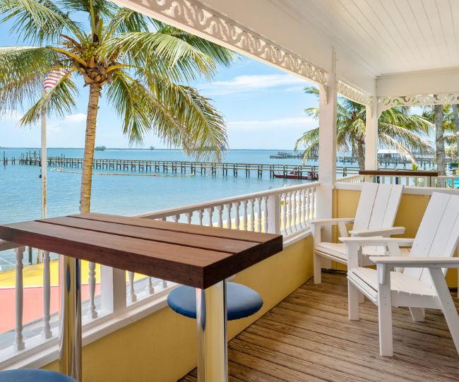 Riverfront balcony at Capt Hirams Resort
